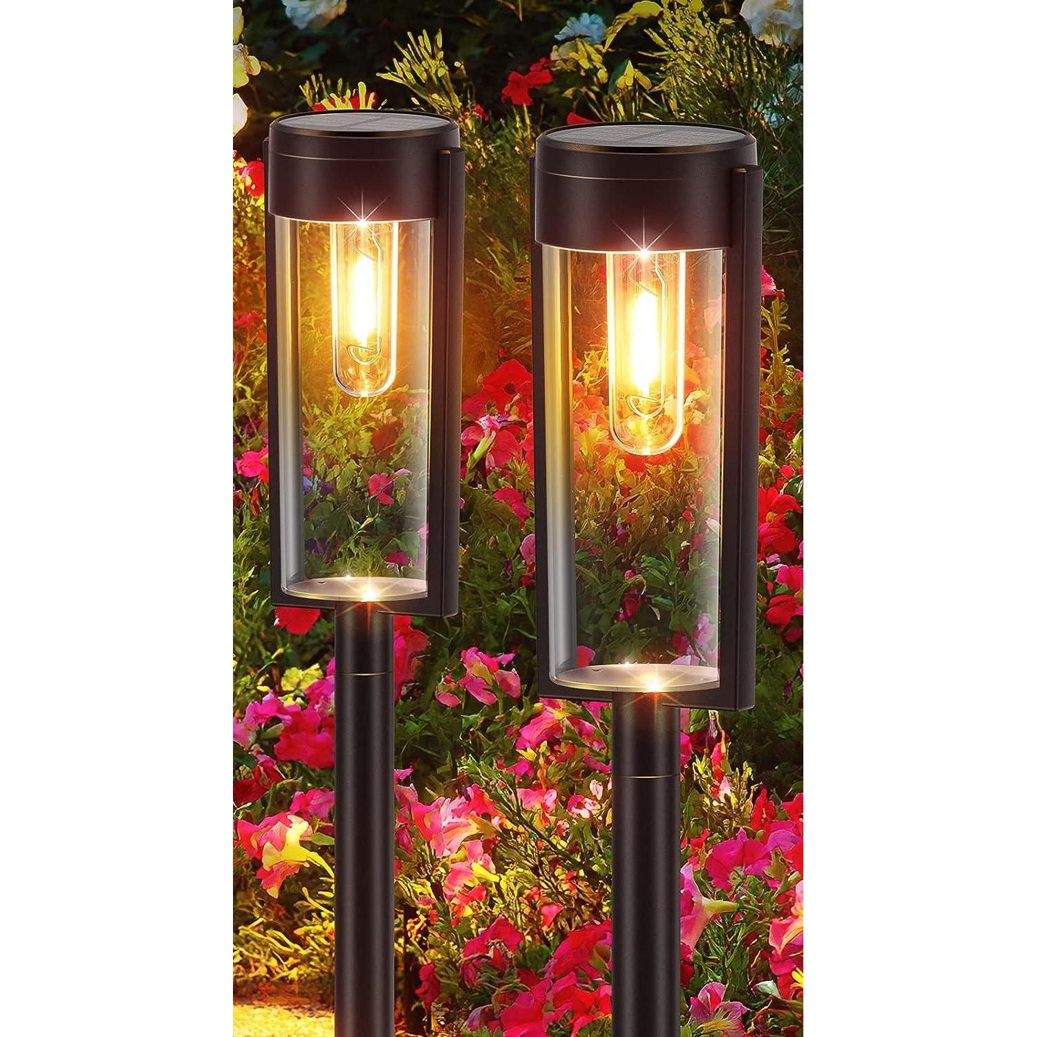 (2er Set) LED Solar Lampe Outdoor Gartenleuchte Laterne mit Glühbirne Wasserfest IP65 - Warmweiss