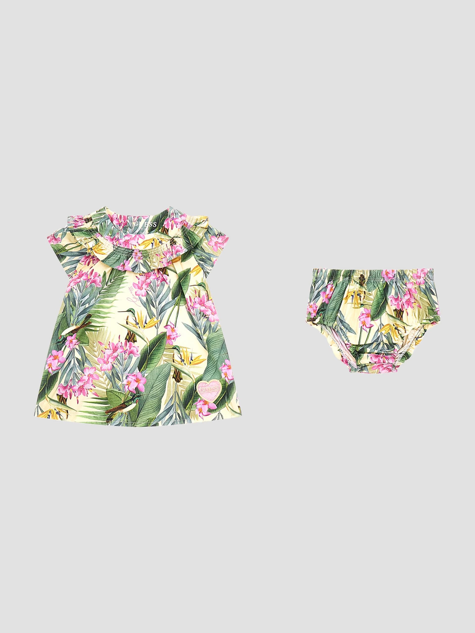 Conjunto de vestido e calcinha de popeline (0-12 meses)