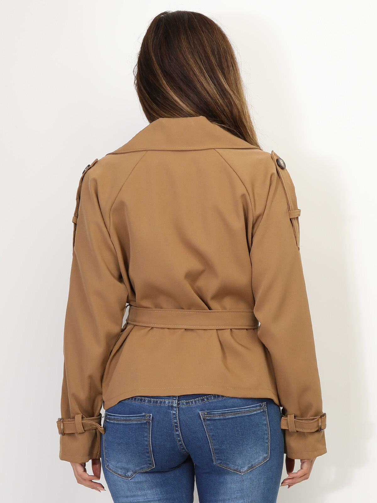 Trench-coat court à ceinture- Camel