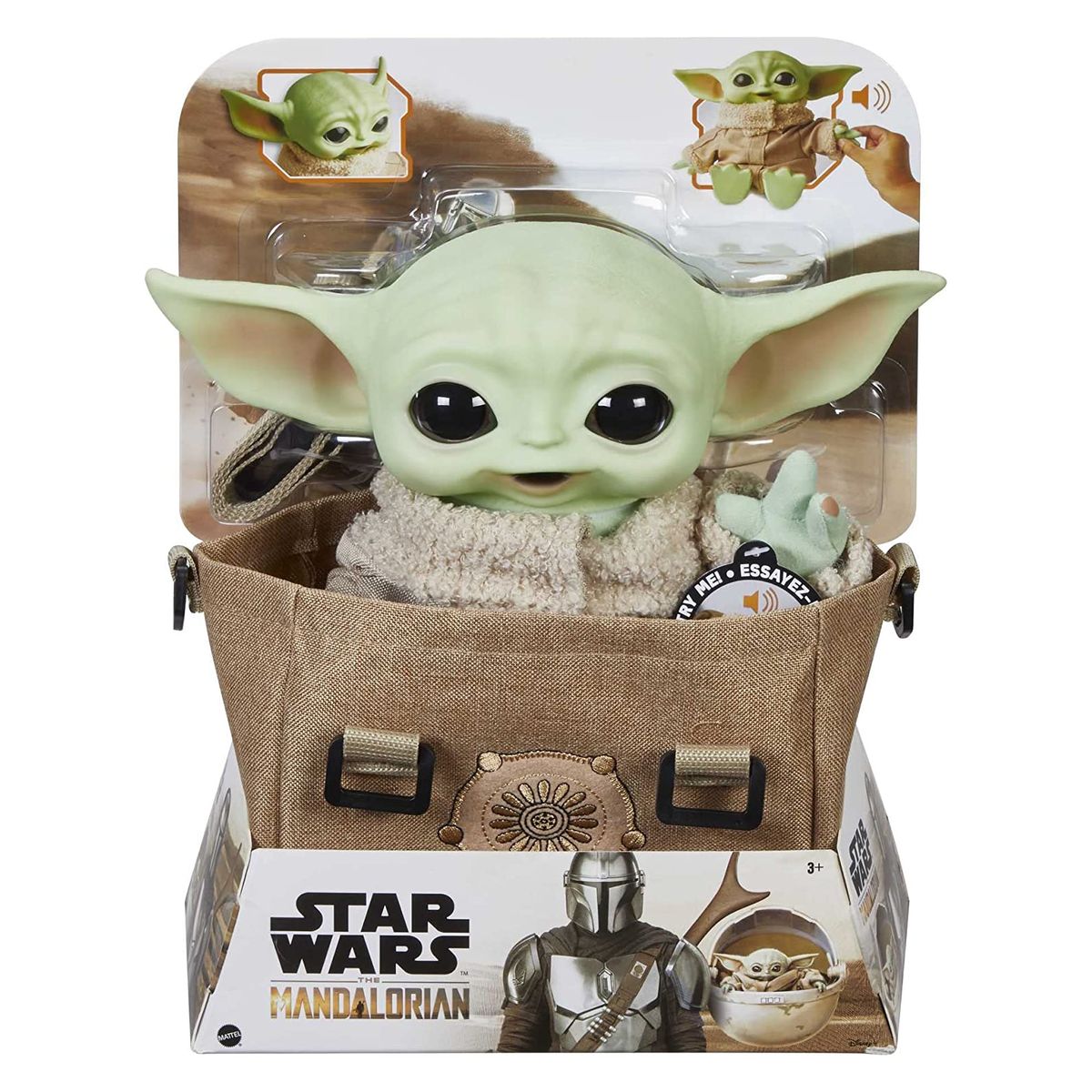 Mattel HBX33 - Disney - Star Wars - The Mandalorian - Baby Yoda mit Tragetasche und Sound, 28 cm - Spielfigur, Grogu