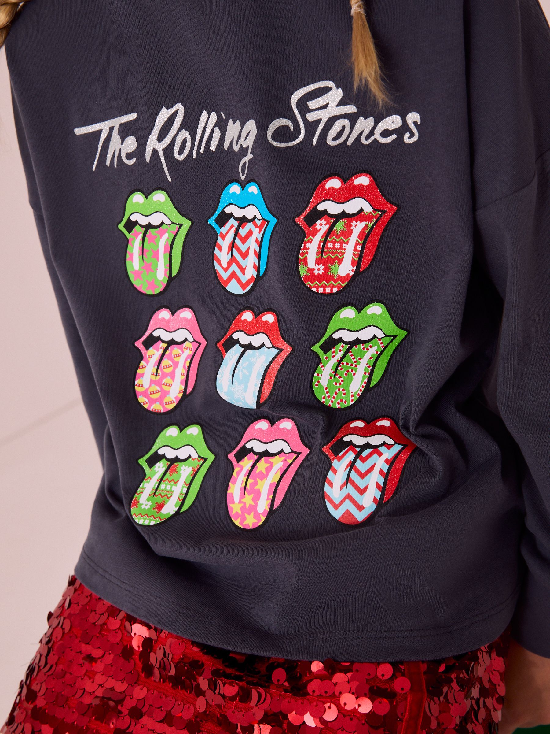 Antraciet - Rolling Stones Kerstmis top met lange mouwen van 100% katoen (3 - 16 jr)