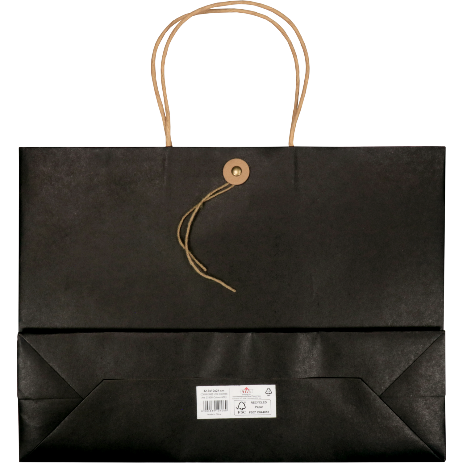 Tas, Papier, gedraaid papieren koord, japanse sluiting, 32.5x 10x24cm, draagtas, zwart