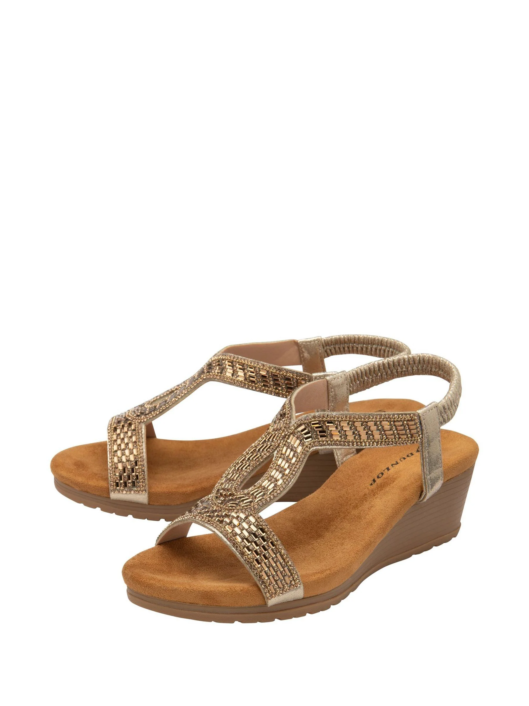 Goud - Dunlop Tear-Drop Wedge Elasticated Sandals