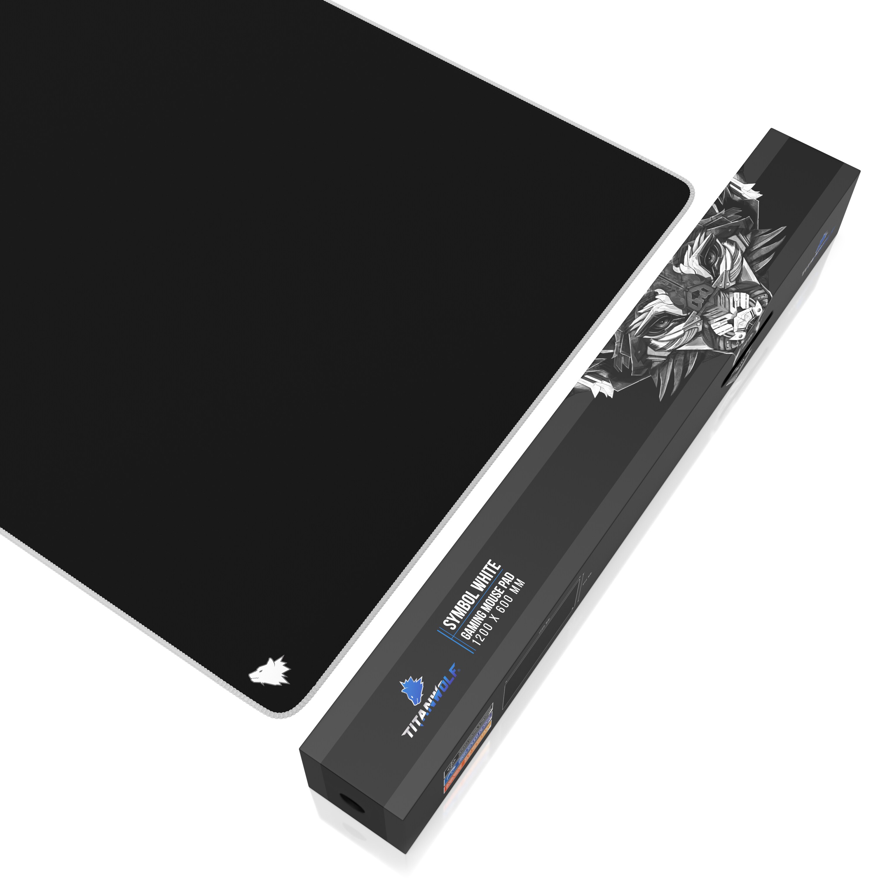 Titanwolf Gaming Mauspad, XXXL Speed Mousepad 1200 x 600 mm, Geschwindigkeit & Präzision, Symbol weiß