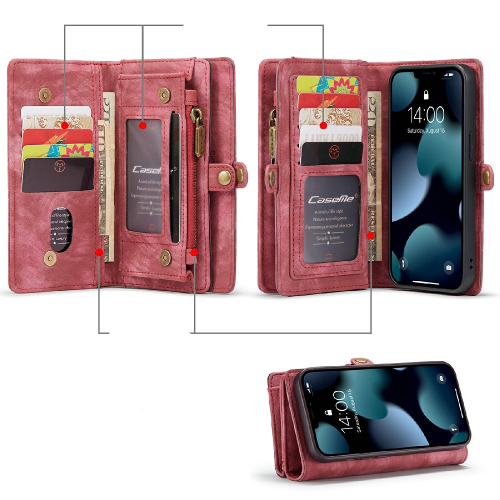 iPhone 13 2in1 Leder Tasche   Magnet Hardcase Karten Etui - Rot