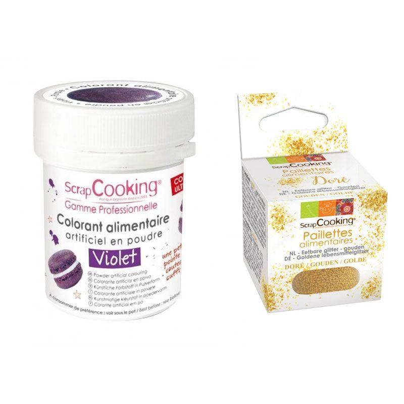 Colorant alimentaire Violet + paillettes dorées Scrapcooking