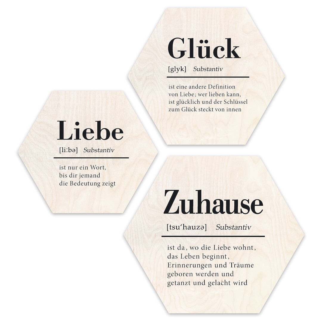 PRO ART Cut-Out Hexagone Bilder Set ZUHAUSE GLÜCK LIEBE II 3-teilig