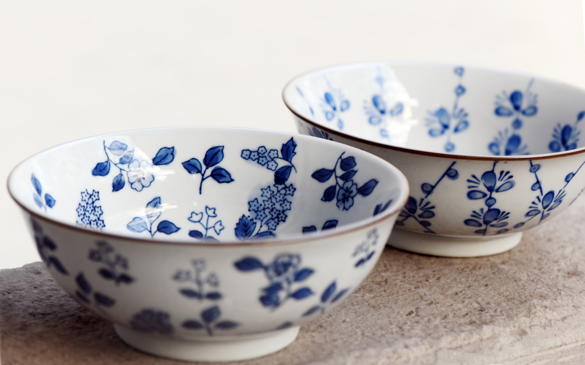 Suppenschale Blumenmuster, weiß, blau, H 6,5 cm, Ø 15,5 cm von fischer's lagerhaus