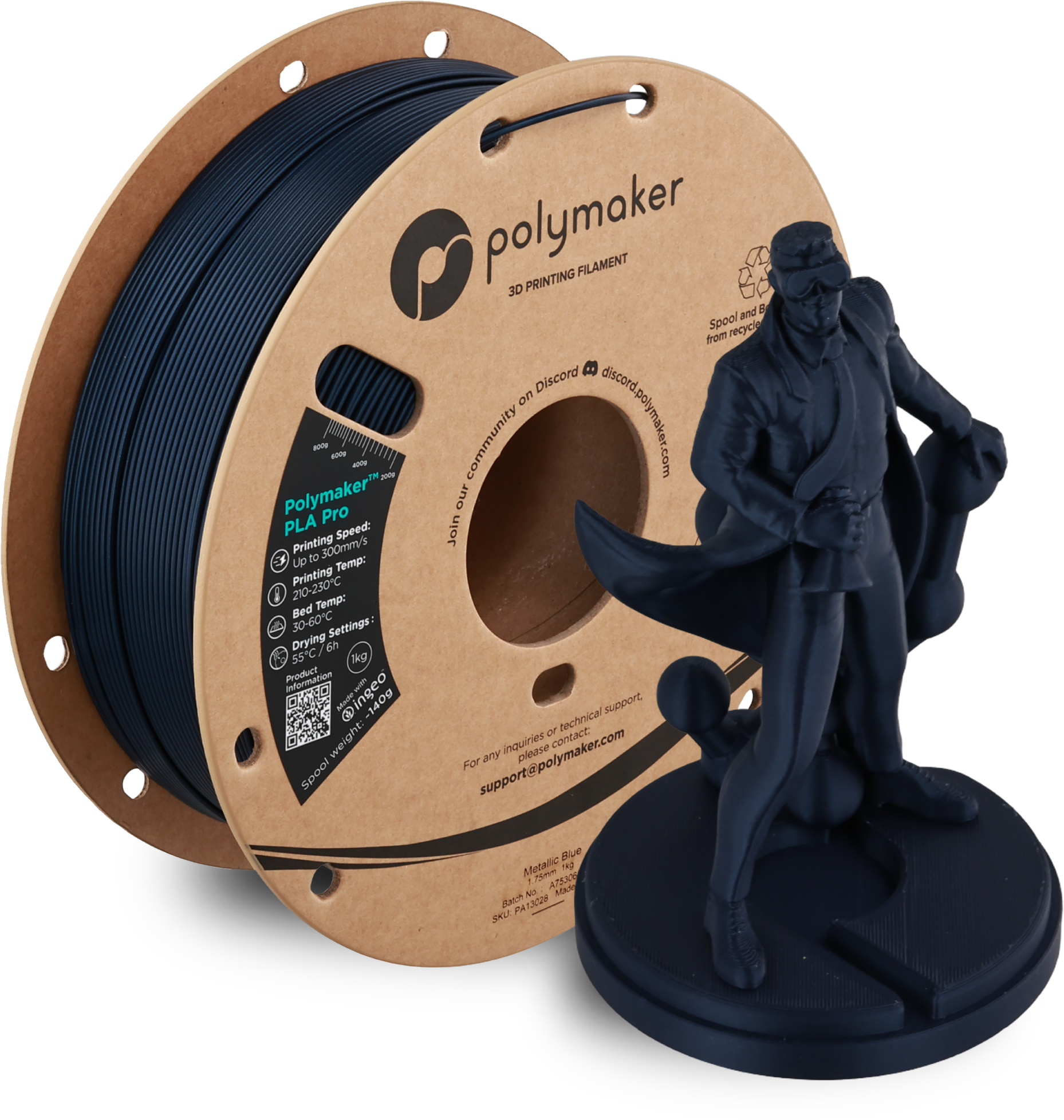 Polymaker  PLA Pro Metallic Blue, 1,75 mm / 1000 g    Neue, verbesserte Formulierung: Hochleistungs-High Speed-PLA in Metallic Blue