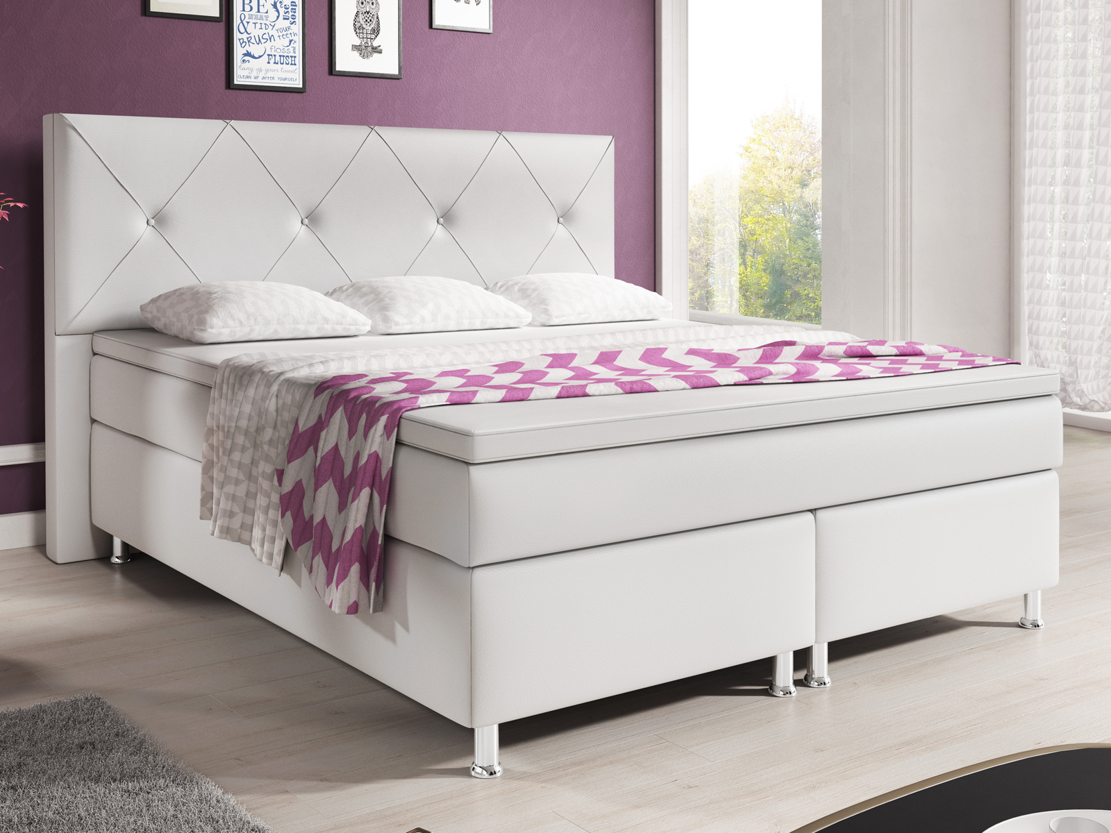 Boxspringbett - weiß - H3 - Kunstleder -180x200 cm