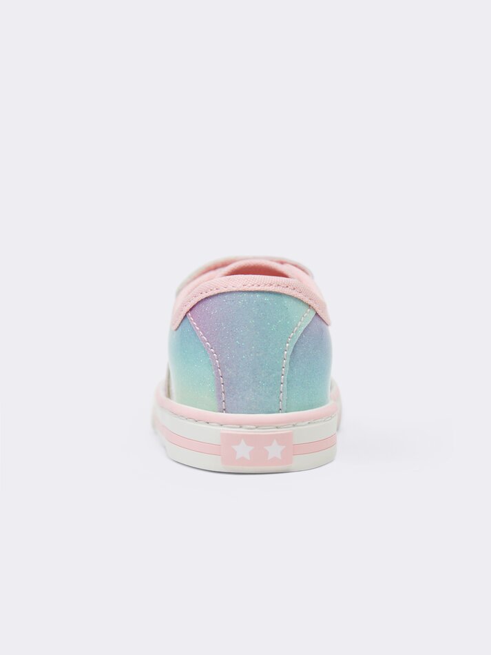 Tênis multicolorido com glitter - Rosa