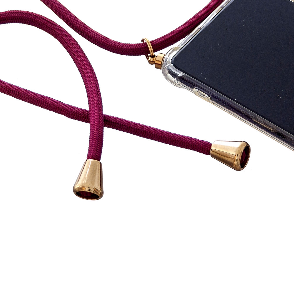 Huawei P30 Necklace Gummi Hülle Air Cushion Fallschutz   Handykette (150cm) - Dunkelrot / Gold