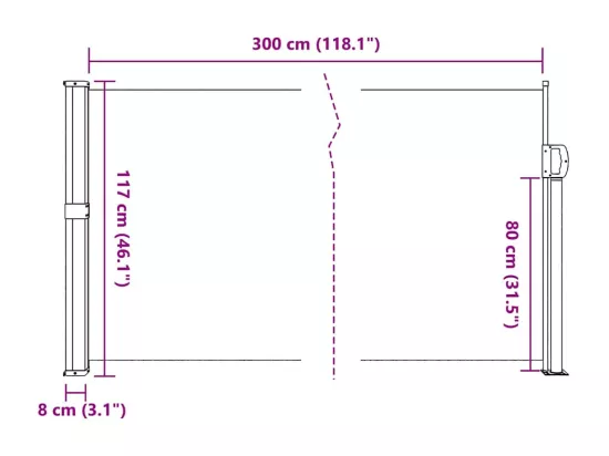 Auvent latéral rétractable blanc 117x300 cm