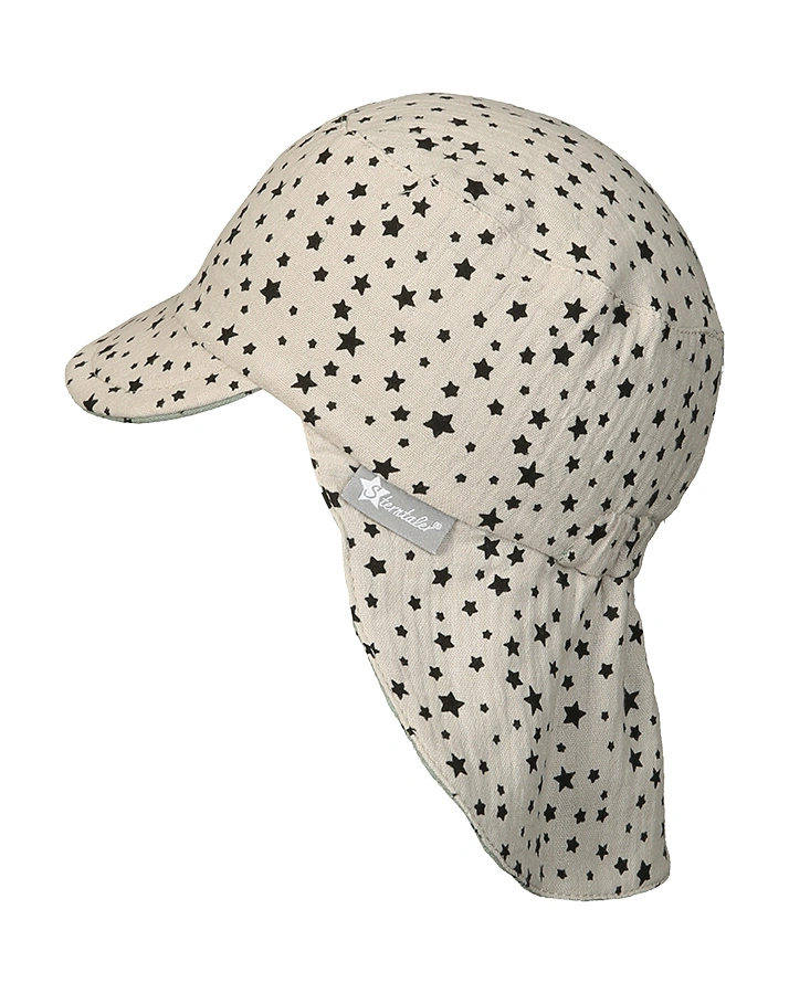 Wende-Schirmmütze STERNE mit Nackenschutz in grün/beige