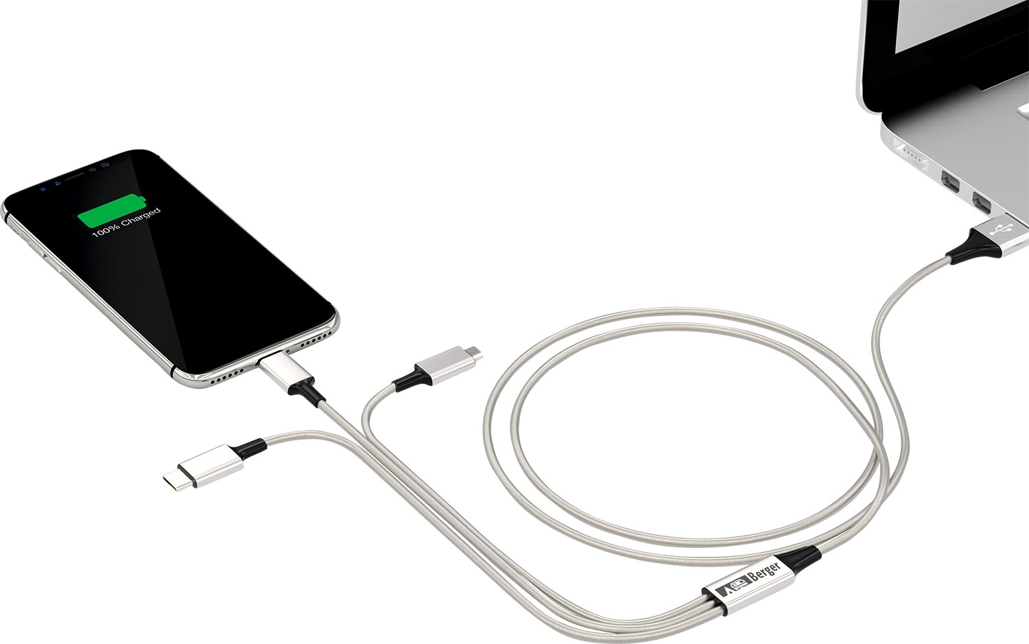 Berger 3-in-1 USB-Ladekabel zu Micro-USB / Lightning / USB-C 1,2 m