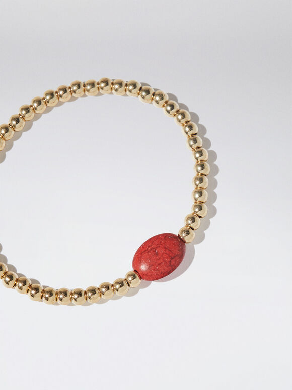 Pulseira elástica com pedra - Coral
