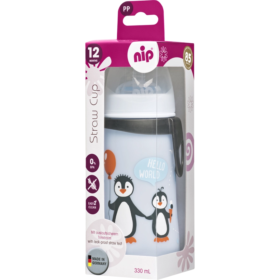 nip® Strohhalmbecher Straw Cup Boy, 330 ml Pinguine