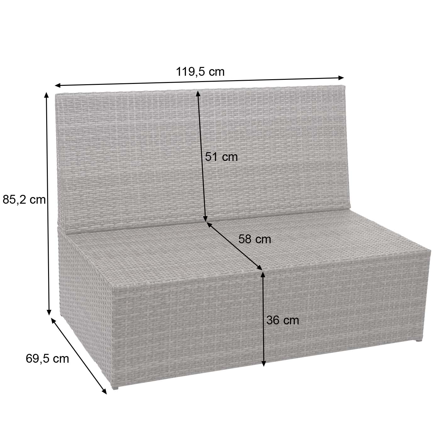 Poly-Rattan 2er Sofa MCW-G16, Lounge-Gartenbank Sitzbank Sessel, Gastronomie 120cm ~ schwarz, Kissen hellgrau