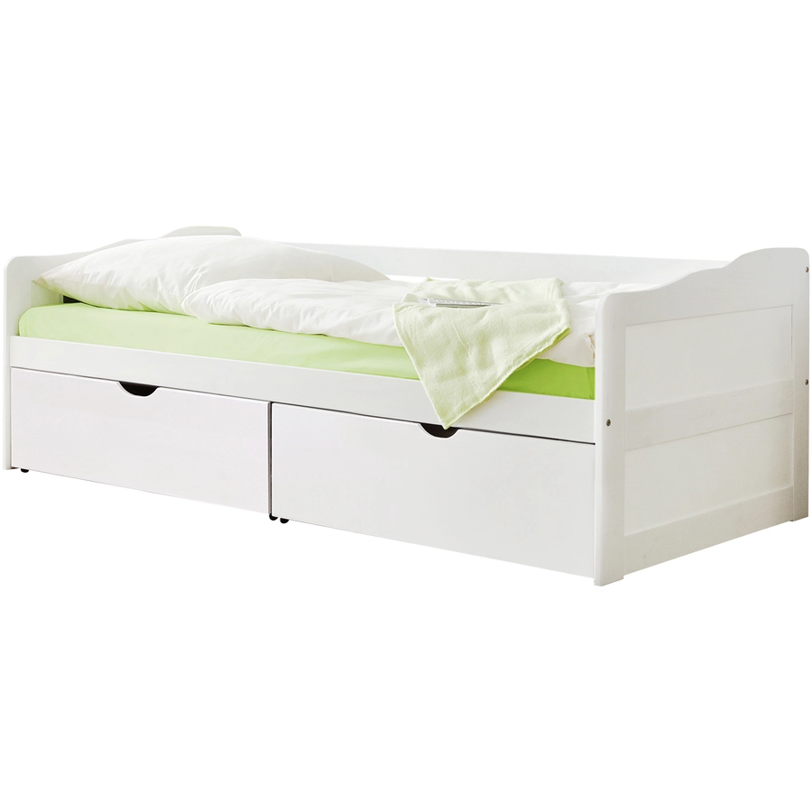 TiCAA Sofabett Melanie mit Schubkasten 90 x 200 cm Kiefer weiß