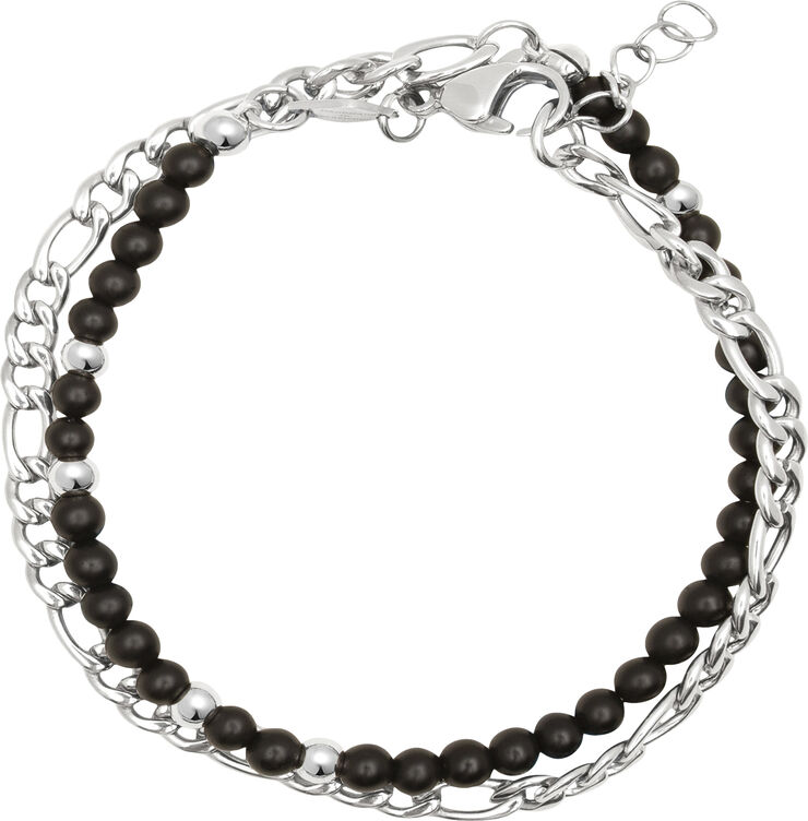 Nialaya Men's Stainless Steel Cocktail Ring with OnyxÂ Silver