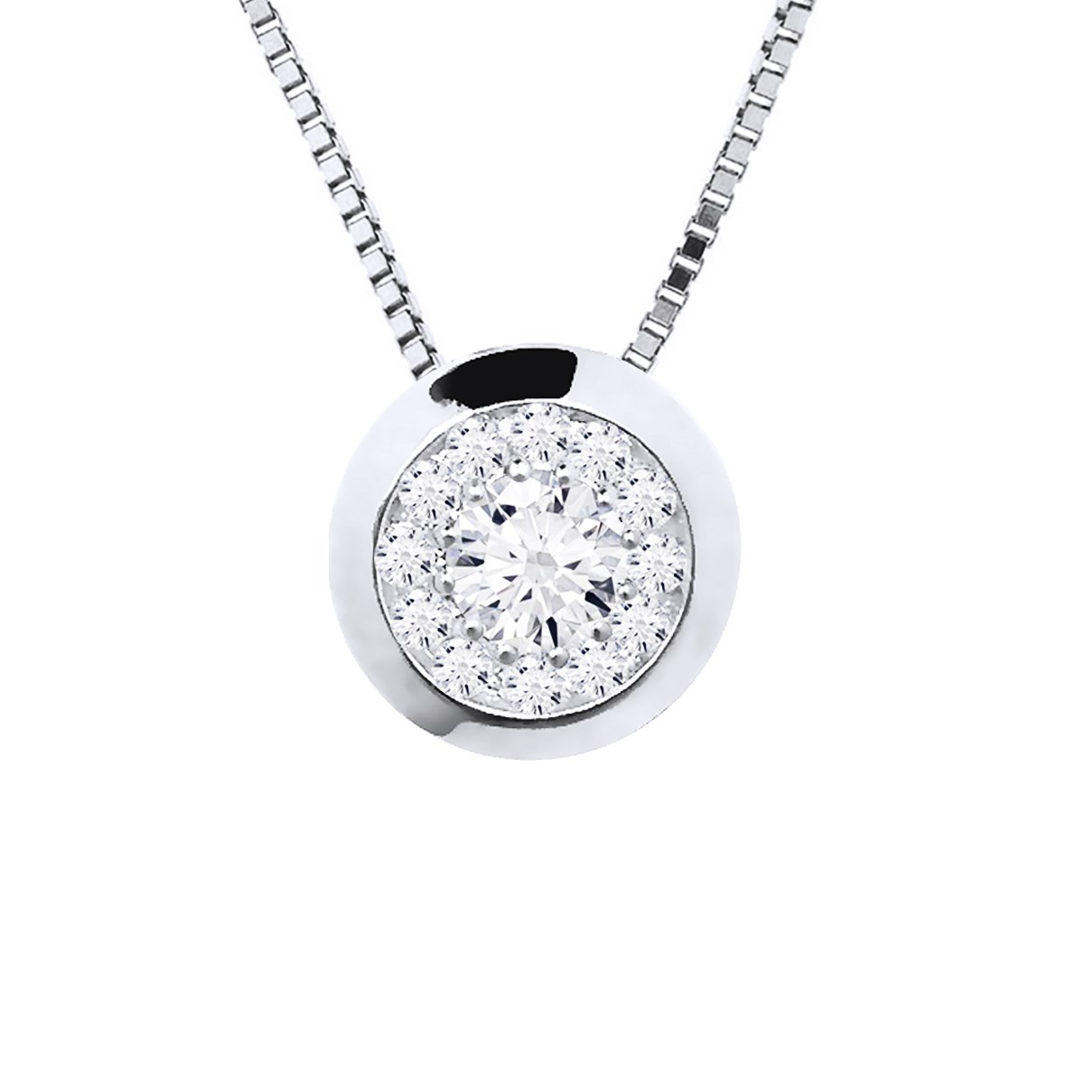 Collier Diamants 0,15 Cts Serti Illusion Or Blanc 18 Carats