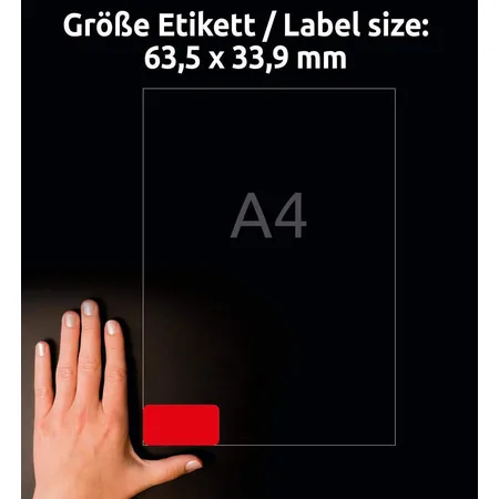 Avery Zweckform L6034-20 Farbige Etiketten,A4 63,5 x 33,9 mm, 20 Bogen/480 Etiketten, rot