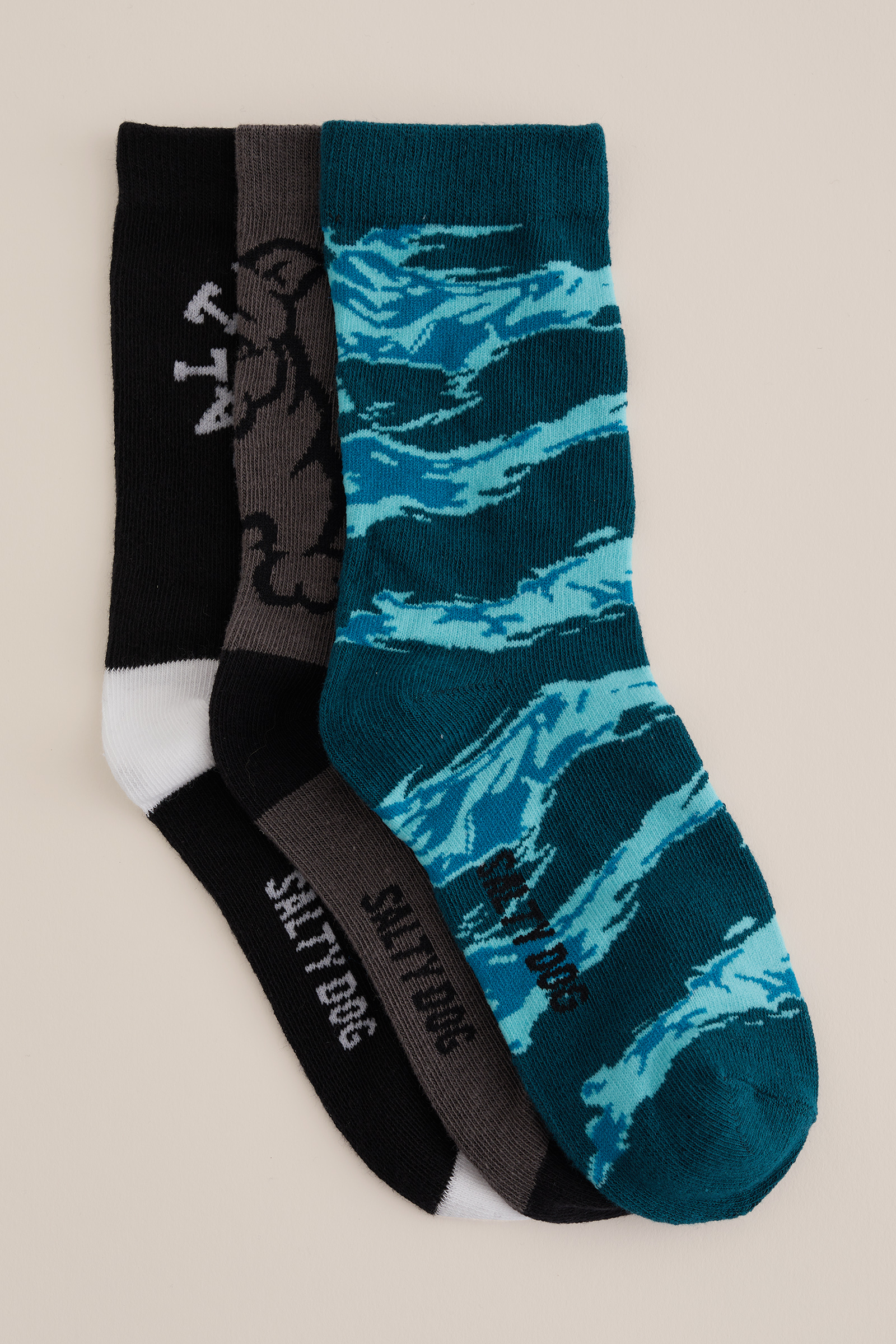 Jongens sokken, 3-pack Salty Dog Donkergrijs