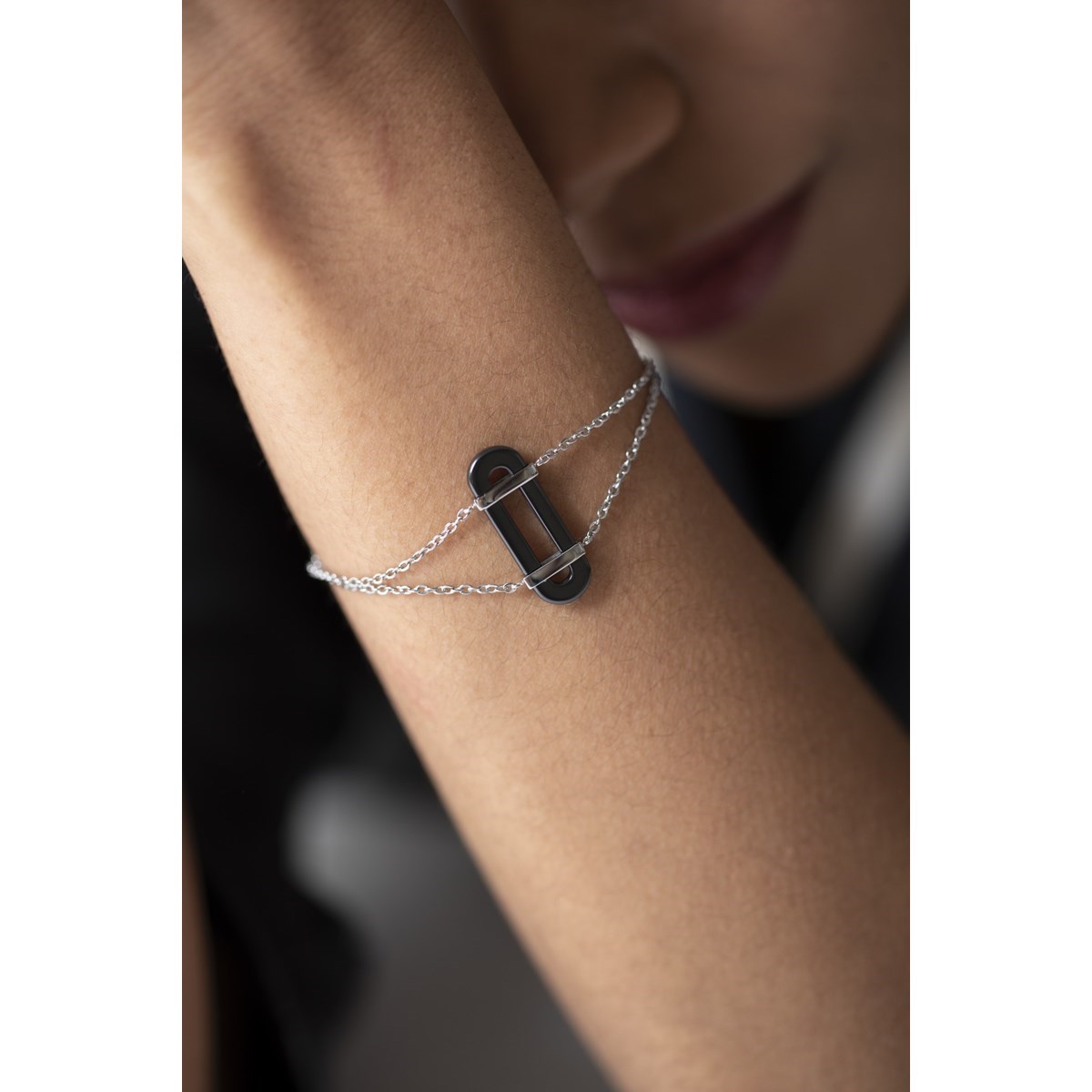 Bracelet souple mono-motif en Acier 316L et céramique - blanc brillant