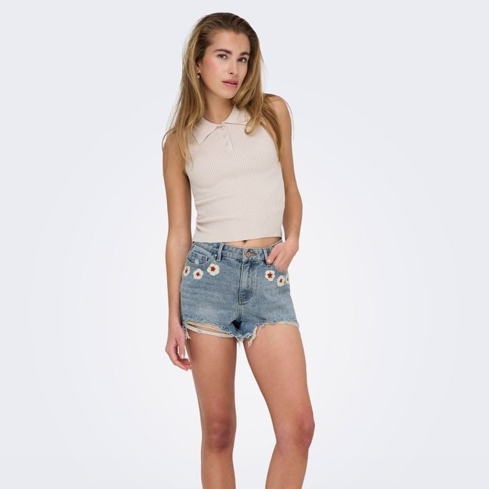 Only Pacy HW Crochet Denim Short Dames