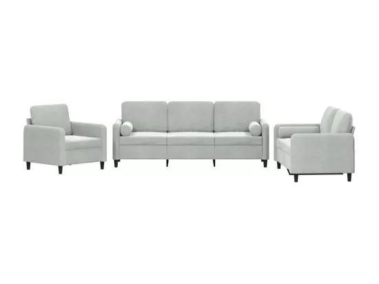 Ensemble de canapés 3 pcs avec coussins gris clair velours