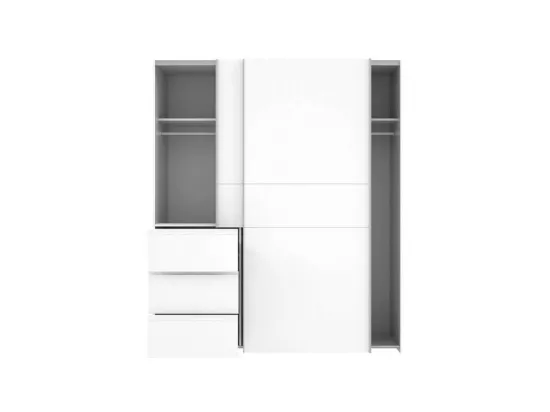 Armoire 170 cm 2 portes coulissantes 3 tiroirs décor blanc - THOR