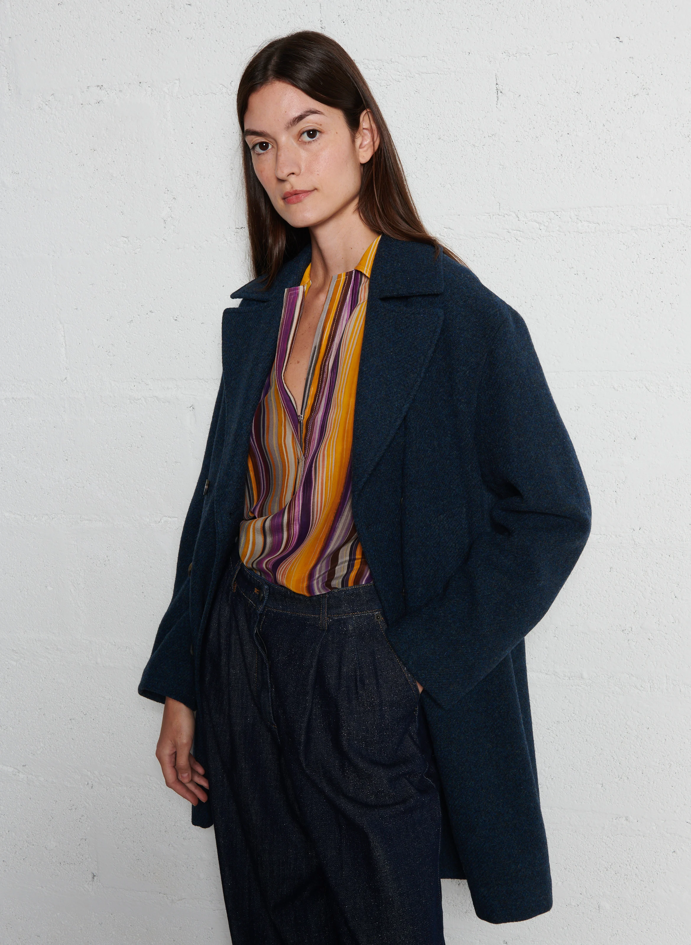 MIENTO - Manteau col tailleur en laine | Bleu