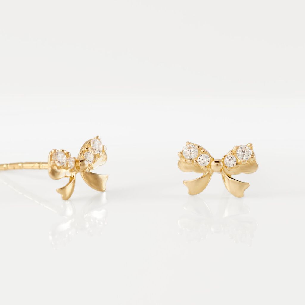 Boucles D'oreilles Puces Or Jaune Brunnera Oxydes De Zirconium