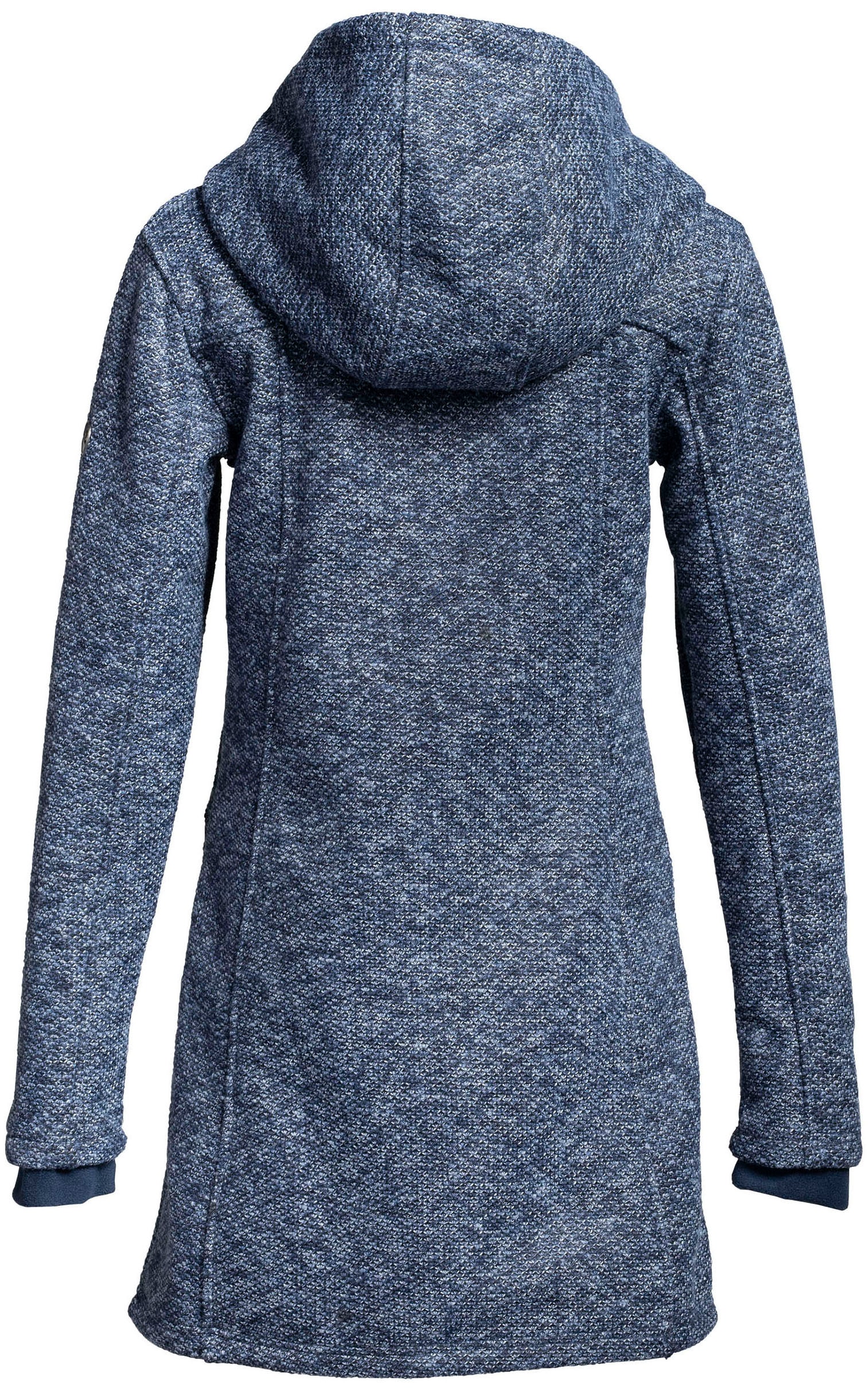 Polarino Strickmantel , atmungsaktiv und wärmeisolierend. Strickoptik aussen, Fleece innen.