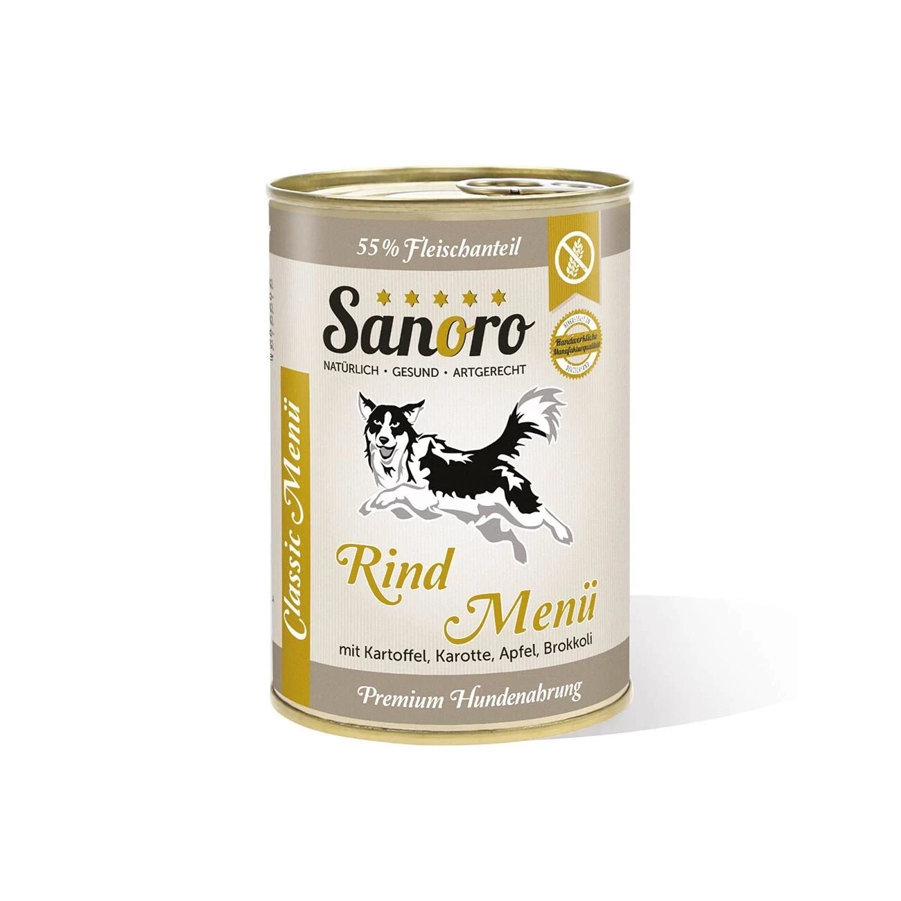 Sanoro Menü Classic vom Rind mit 55% Fleischanteil mit Bio-Kartoffel und Bio-Karotte 12x400g
