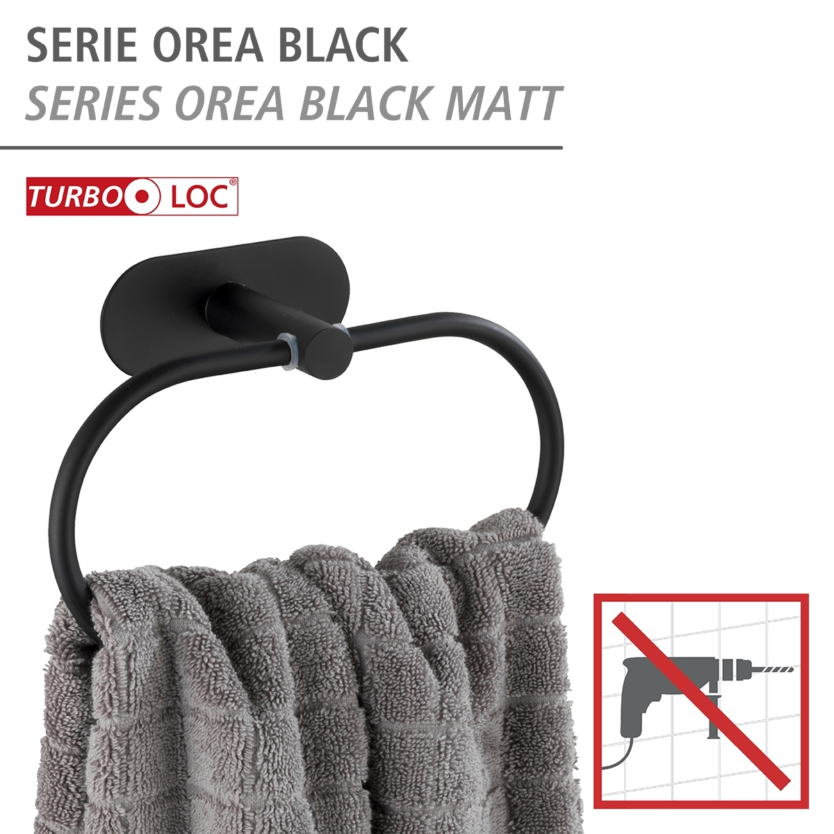 Wenko Orea turbo-loc handdoekring RVS zwart mat