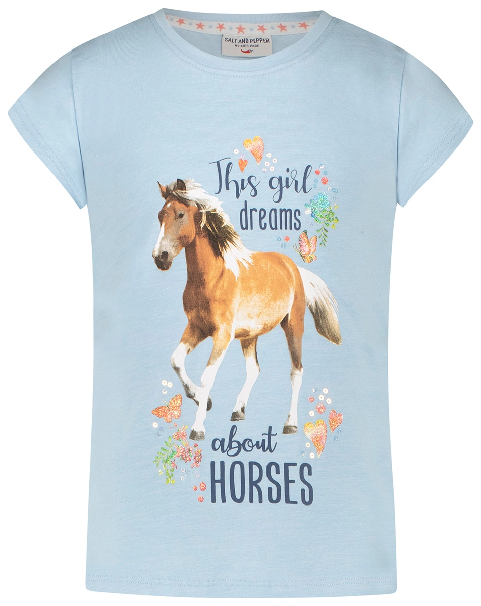 T-Sirt HORSE SEQUINS in pastel blue