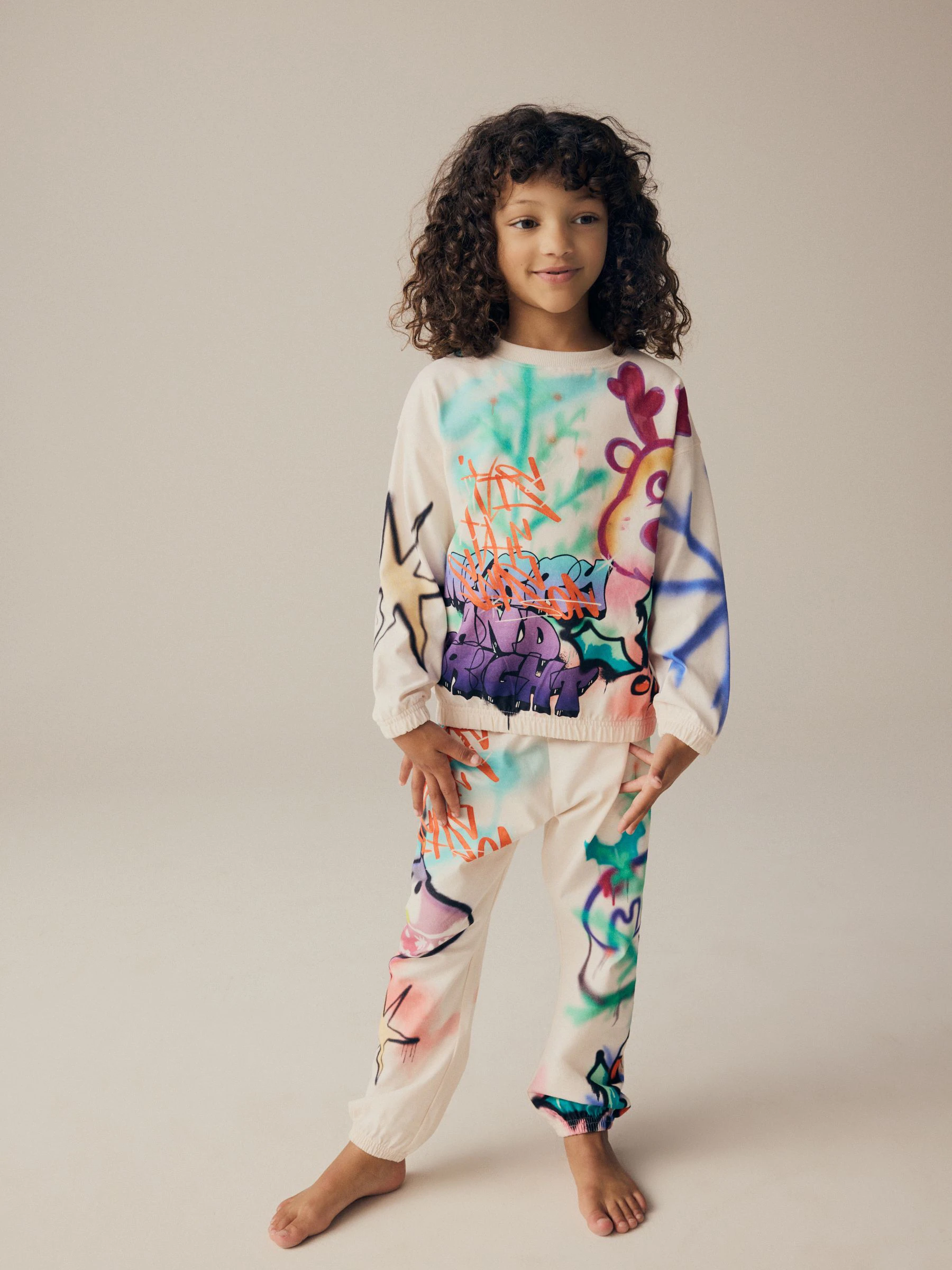 Crèmekleurig/roze/groen  - 100% katoenen joggingbroek met rendiermotief (3-16jaar)