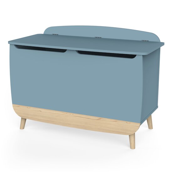 Firmiana Coffre à Jouets avec Couvercle   Bleu Orage / Bois Naturel        de               CBA Meubles