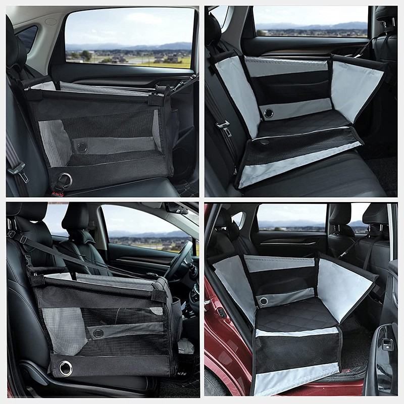 (49x49cm) Auto Hundesitz für Rückbank Faltbarer Transport Sitz   Sicherheitsgurt - Schwarz