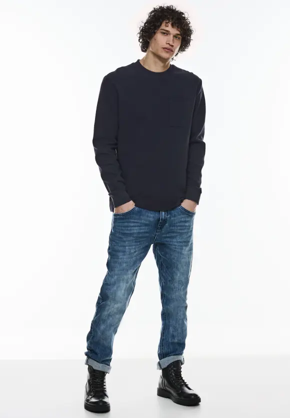 Waffelstruktur Sweatshirt - deep blue