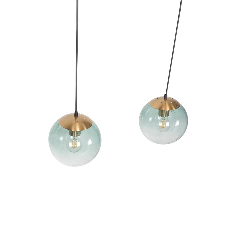Art deco hanglamp messing met groen glas 3-lichts - Pallon