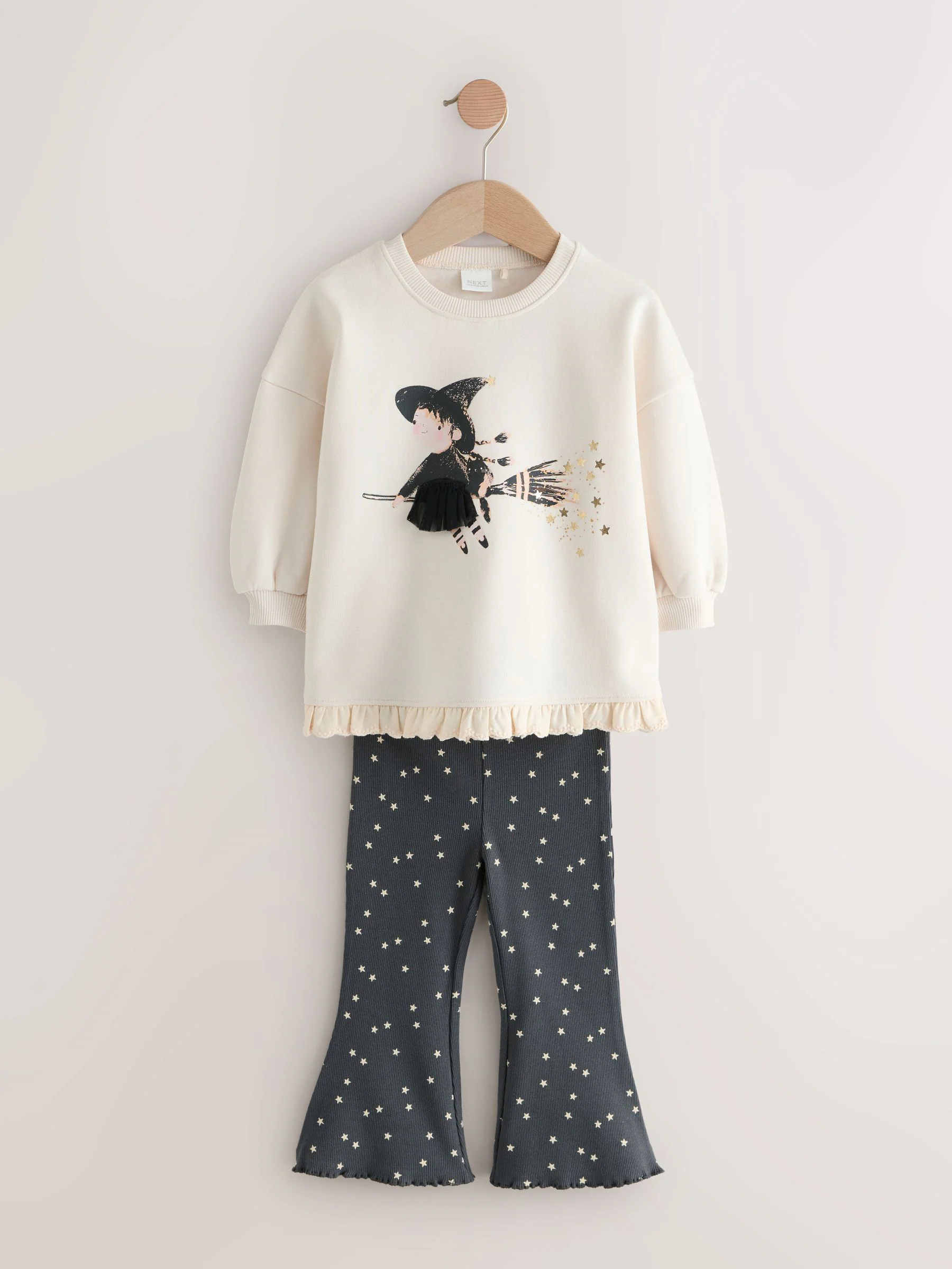 Crème Halloween-heks - Set van sweatshirt met ruches aan de zoom en uitlopende legging (3mnd-7jr)