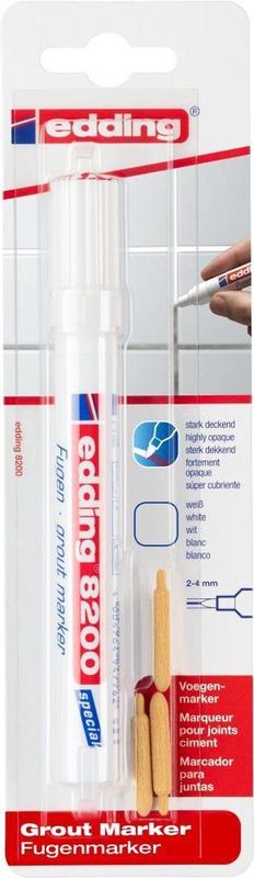 edding 8200 voegenstift - wit - 2-4 mm - voor badkamers en keukens - voegenmarker, voegenpen, voegenverf, tegelvoegen
