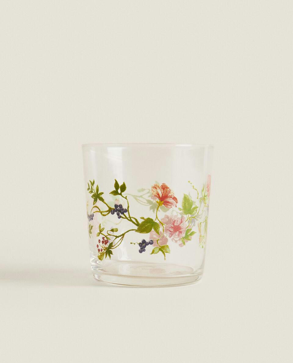 COPO DE VIDRO COM DEMONSTRAÇÃO FLORAL