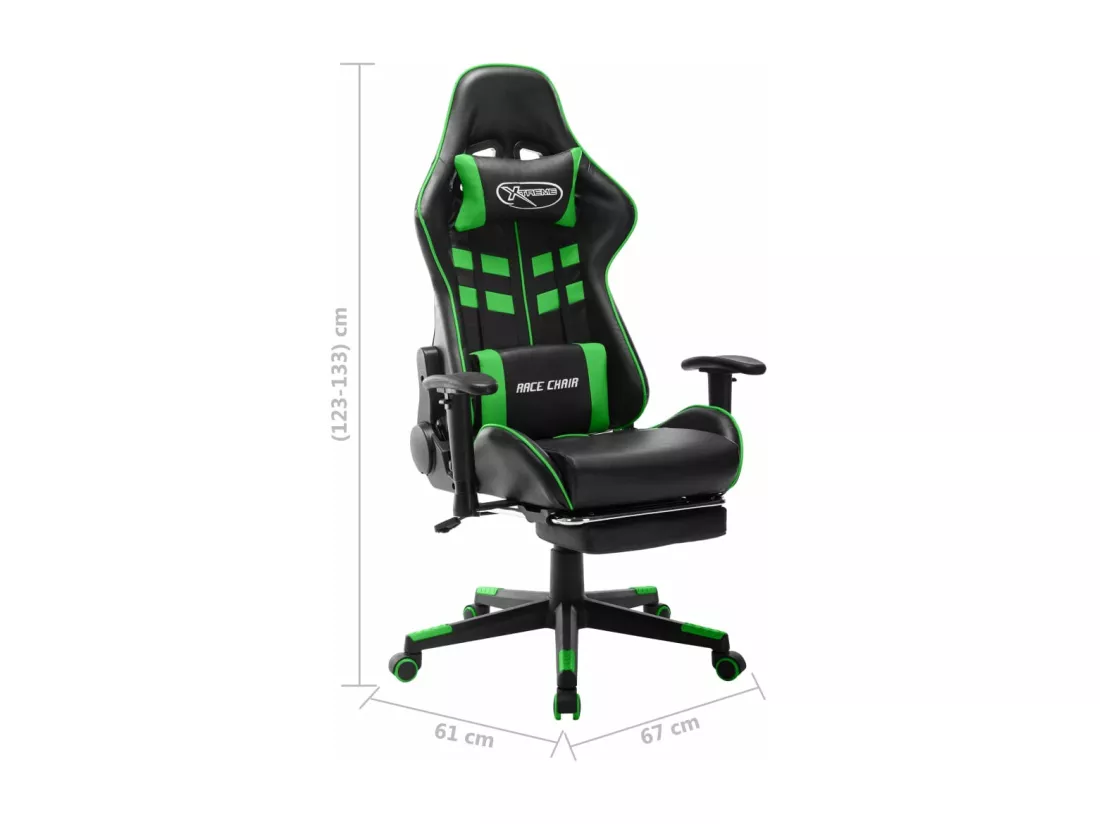 Chaise de jeu avec repose-pied Noir et vert Cuir artificiel