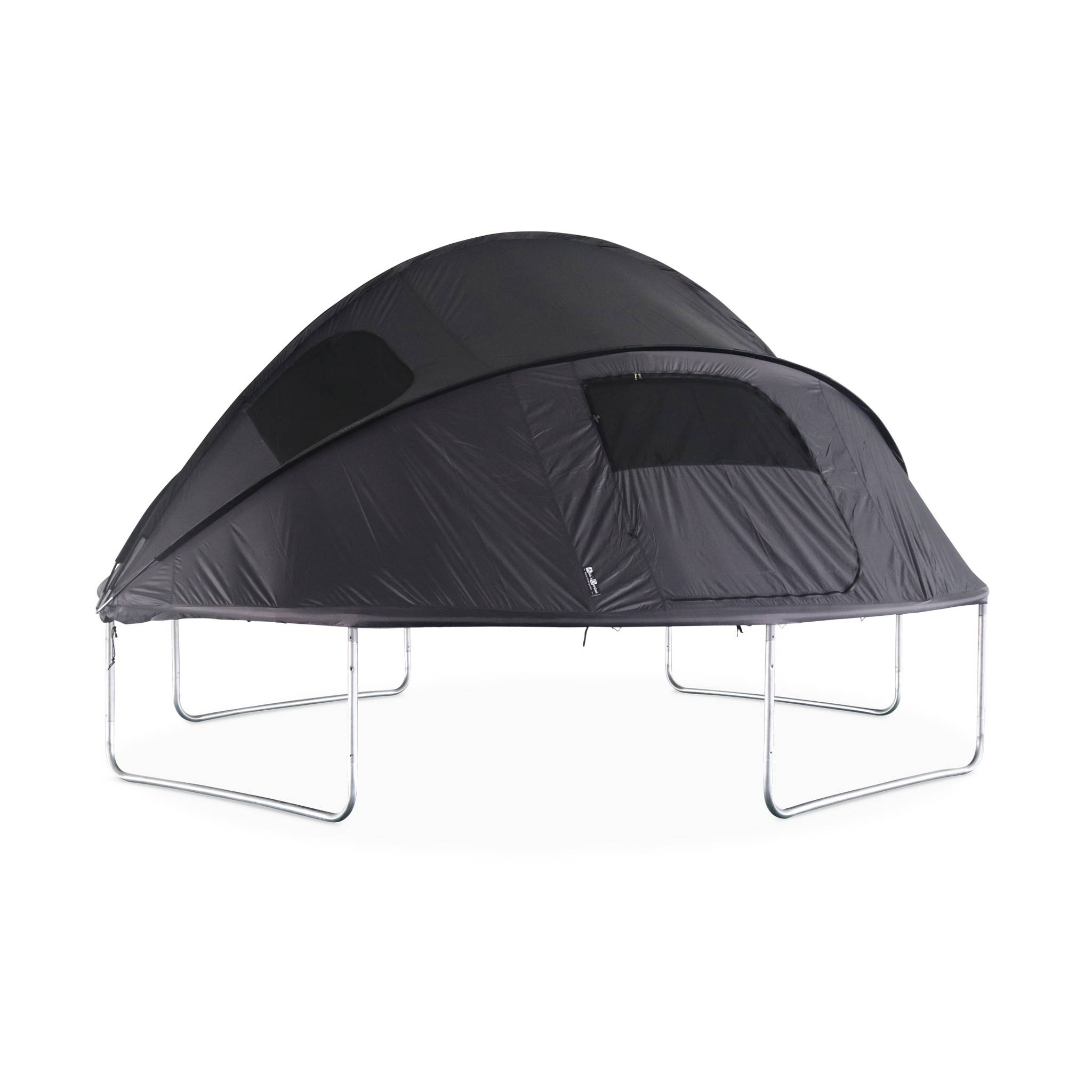 Trampoline 430cm gris avec pack d'accessoires + tente de camping avec sac de transport