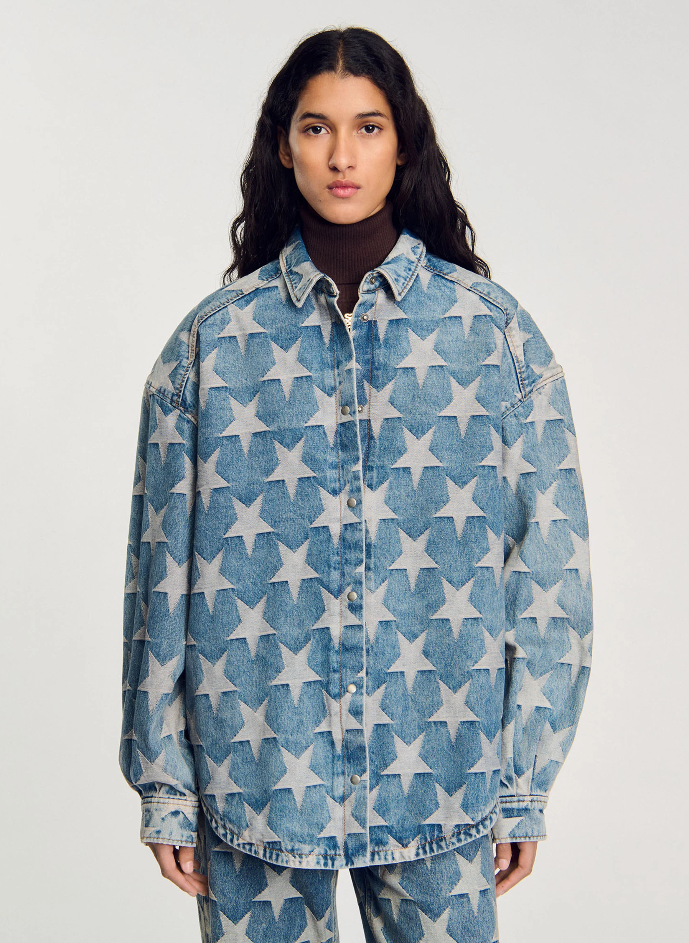 Blouson surchemise en jean étoiles | Bleu