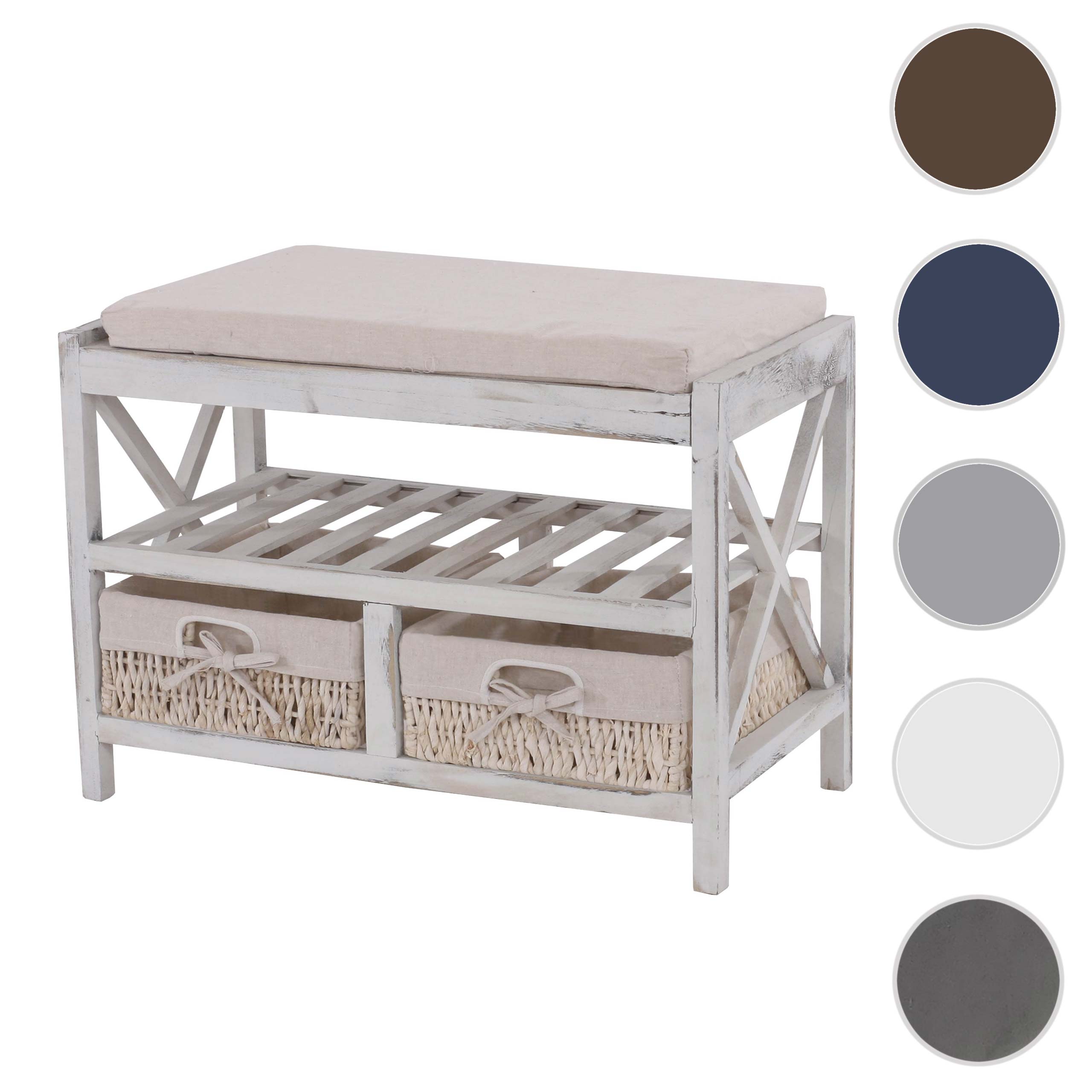 Schuhregal MCW-C48, Sitzbank Schuhablage, Shabby-Look Vintage 45x65x34cm ~ weiß