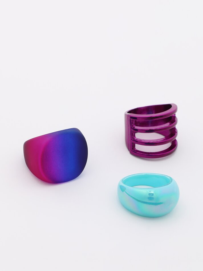 Conjunto de 3 anéis - Azul Claro